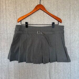 Zara Gray Box Pleated  Silver Buckle Belted Office Sporty Mini Skort Size XXL